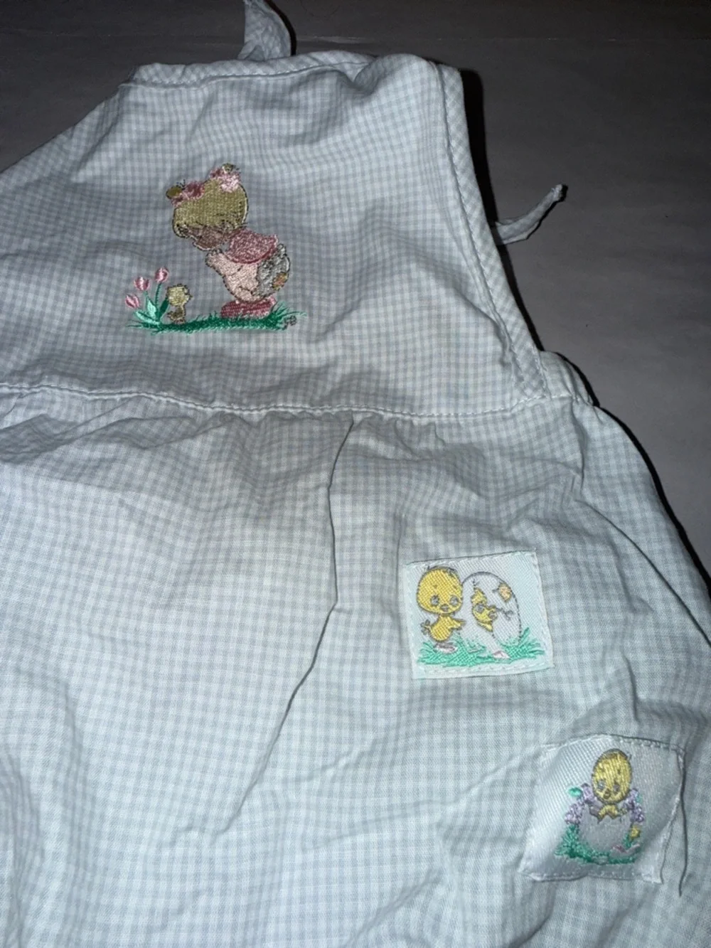 Precious moments vintage 2001 gingham check embroidered  halter baby romper